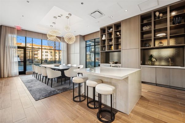 Chandelier, Dining room, Interior, Pendant Lights, Recessed Lighting, Wood Texture Flooring