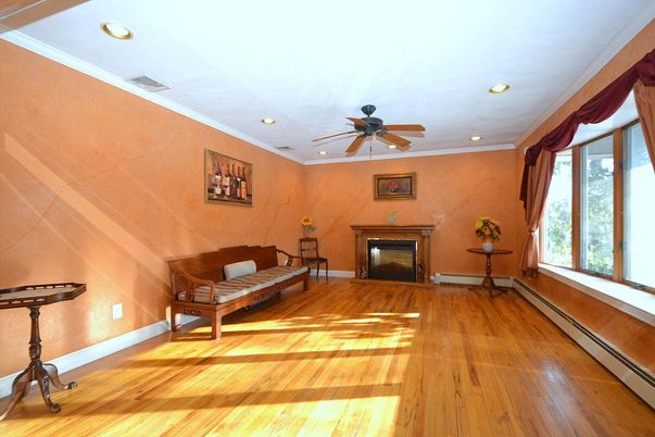 Fireplace, Interior, Recessed Lighting, Wood Texture Flooring