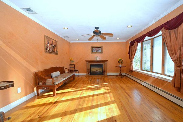 Empty room, Fireplace, Interior, Recessed Lighting, Wood Texture Flooring