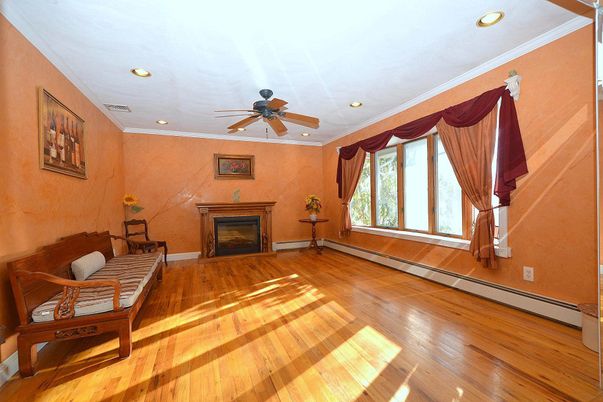 Empty room, Fireplace, Interior, Recessed Lighting, Wood Texture Flooring