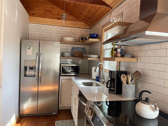 Interior, Kitchen, Stainless Steel Appliances, Wooden Ceilings, Wood Texture Flooring