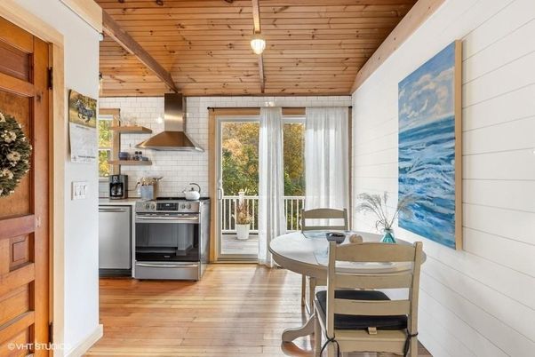 Interior, Kitchen, Pendant Lights, Stainless Steel Appliances, Wooden Ceilings, Wood Texture Flooring