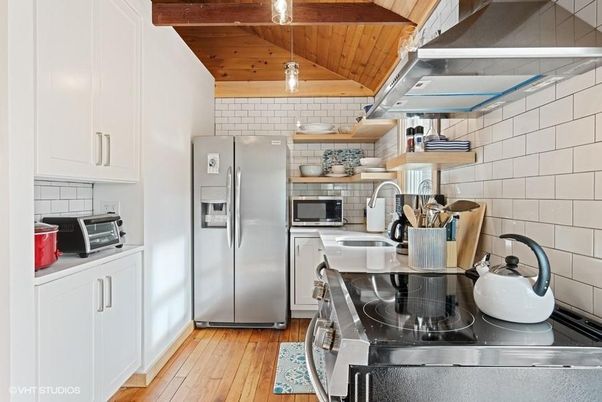 Interior, Kitchen, Stainless Steel Appliances, Wooden Ceilings, Wood Texture Flooring