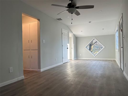 Empty room, Interior, Recessed Lighting, Wood Texture Flooring