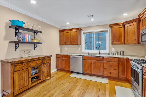 Interior, Kitchen, Recessed Lighting, Wood Texture Flooring