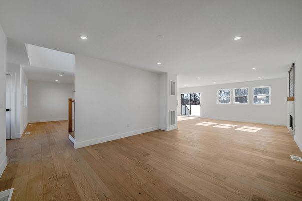 Empty room, Interior, Recessed Lighting, Wood Texture Flooring