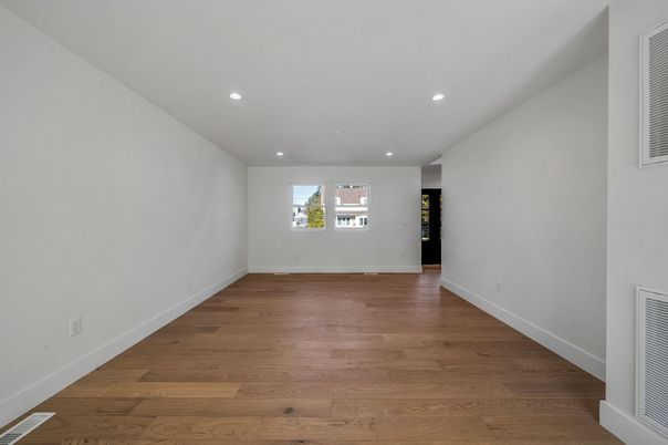 Empty room, Interior, Recessed Lighting, Wood Texture Flooring
