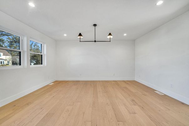 Empty room, Interior, Recessed Lighting, Wood Texture Flooring