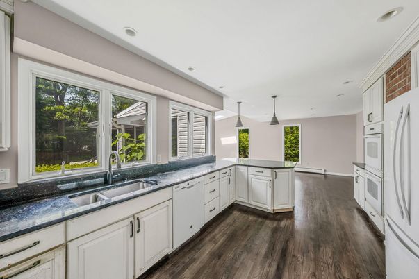 Interior, Kitchen, Pendant Lights, Recessed Lighting, Wood Texture Flooring