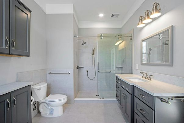 Bathroom, Dual Sink Vanities, Glass Shower, Interior, Recessed Lighting