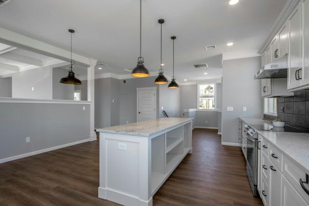 Interior, Kitchen, Pendant Lights, Recessed Lighting, Wood Texture Flooring