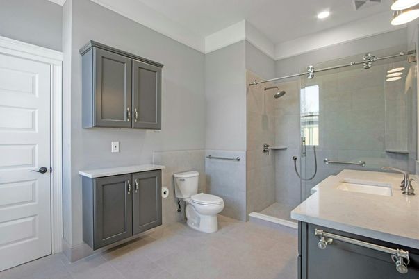 Bathroom, Glass Shower, Interior, Recessed Lighting