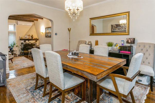 Chandelier, Dining room, Interior, Wooden Beams, Wood Texture Flooring