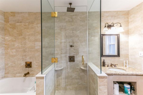 Bathroom, Glass Shower, Interior, Stone Walls