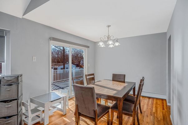 Dining room, Interior, Pendant Lights, Wood Texture Flooring