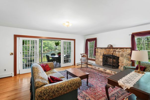 Dining room, Fireplace, Interior, Living room, Wood Texture Flooring