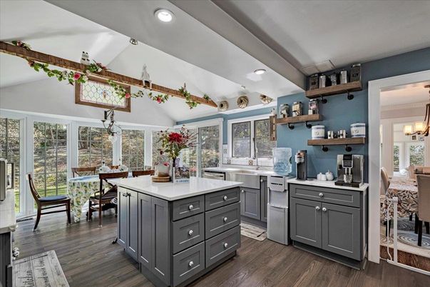 Dining room, Interior, Kitchen, Recessed Lighting, Wood Texture Flooring