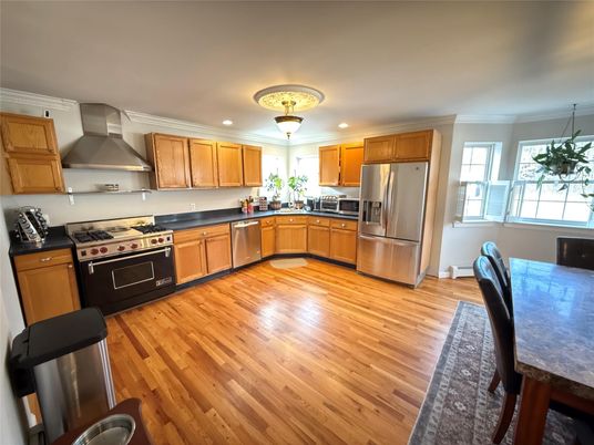 Interior, Kitchen, Stainless Steel Appliances, Wood Texture Flooring