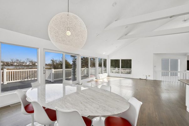 Dining room, Interior, Pendant Lights, Wood Texture Flooring