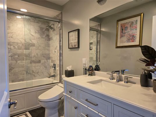 Bathroom, Glass Shower, Interior, Marble Walls, Recessed Lighting
