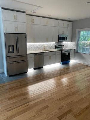 Interior, Kitchen, Stainless Steel Appliances, Wood Texture Flooring