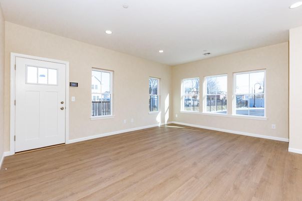 Empty room, Interior, Recessed Lighting, Wood Texture Flooring