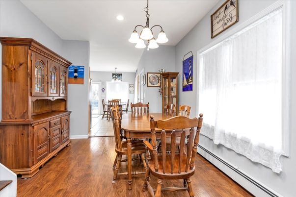 Chandelier, Dining room, Interior, Pendant Lights, Recessed Lighting, Wood Texture Flooring