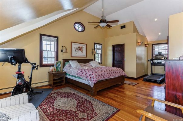 Bedroom, Fitness Equipment, Interior, Recessed Lighting, Wood Texture Flooring