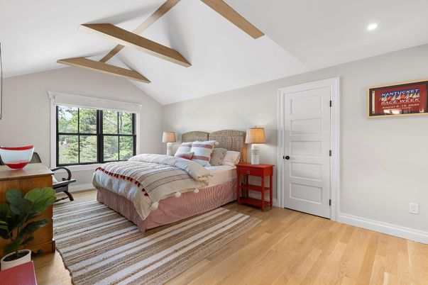 Bedroom, Interior, Recessed Lighting, Wooden Beams, Wood Texture Flooring