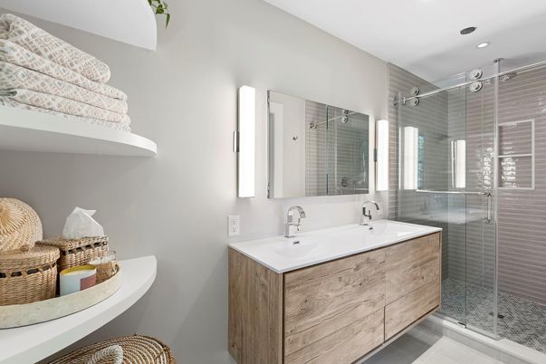Bathroom, Dual Sink Vanities, Glass Shower, Interior, Recessed Lighting