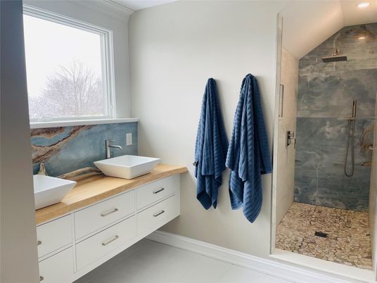 Bathroom, Dual Sink Vanities, Glass Shower, Interior, Recessed Lighting