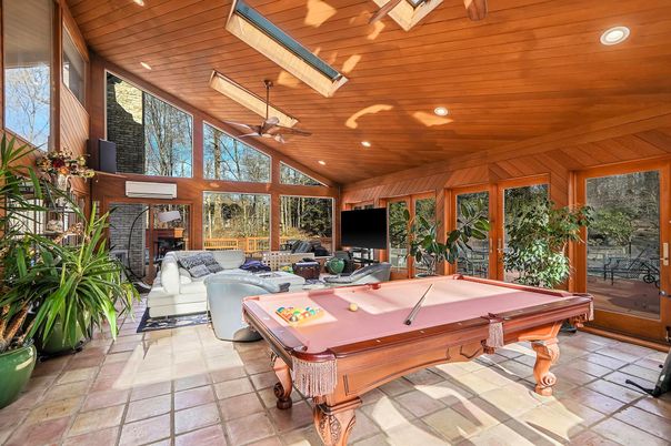 Billiard Table, Game Room, Interior, Living room, Recessed Lighting, Wooden Beams, Wooden Ceilings