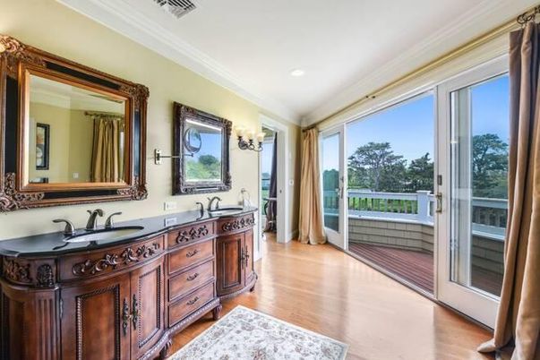Bathroom, Dual Sink Vanities, Interior, Recessed Lighting, Wood Texture Flooring