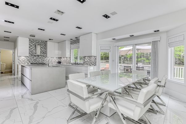 Dining room, Interior, Kitchen, Marble, Recessed Lighting