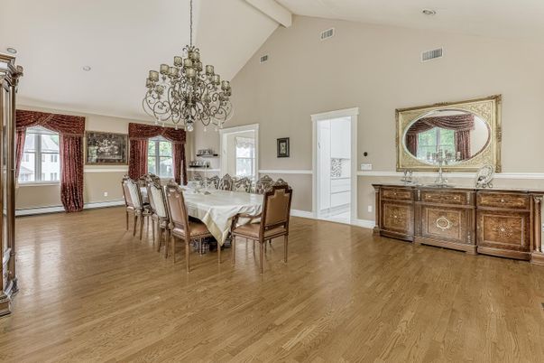 Chandelier, Dining room, Interior, Wood Texture Flooring
