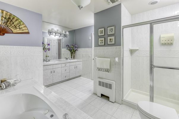 Bathroom, Dual Sink Vanities, Glass Shower, Interior, Tile Countertops