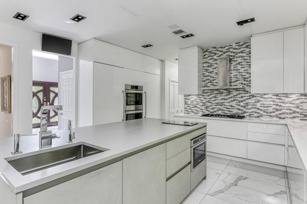 Interior, Kitchen, Marble, Recessed Lighting, Stainless Steel Appliances