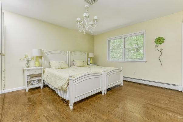 Bedroom, Chandelier, Interior, Wood Texture Flooring