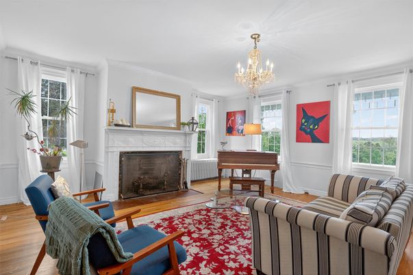 Chandelier, Fireplace, Interior, Living room, Piano, Wood Texture Flooring