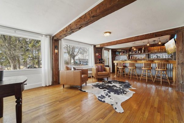 Dining room, Interior, Living room, Pendant Lights, Wood Texture Flooring