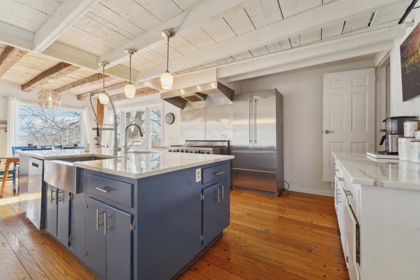 Interior, Kitchen, Pendant Lights, Stainless Steel Appliances, Wood Texture Flooring