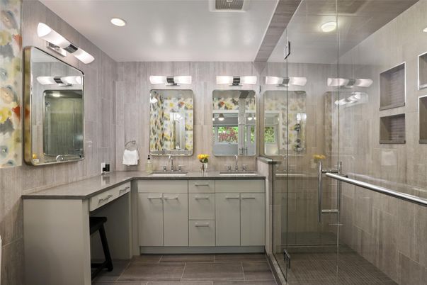Bathroom, Dual Sink Vanities, Glass Shower, Interior, Recessed Lighting