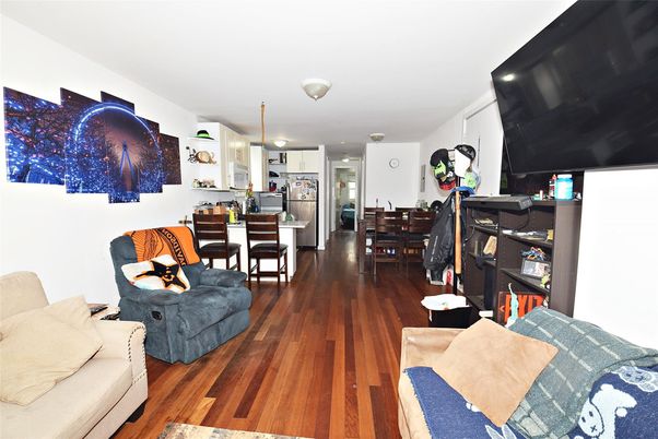Dining room, Interior, Kitchen, Living room, Recessed Lighting, Stainless Steel Appliances, Wood Texture Flooring