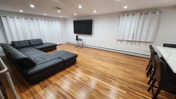 Interior, Living room, Recessed Lighting, Wood Texture Flooring