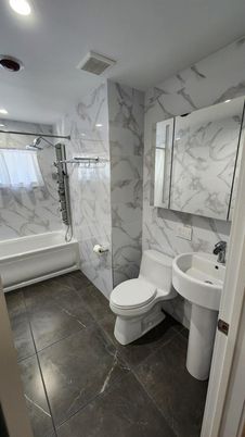 Bathroom, Interior, Marble Walls, Recessed Lighting