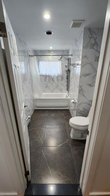 Bathroom, Interior, Marble Walls, Recessed Lighting