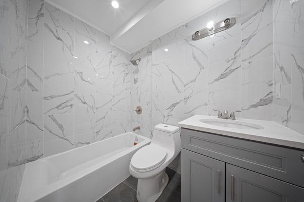 Bathroom, Interior, Marble Walls, Recessed Lighting