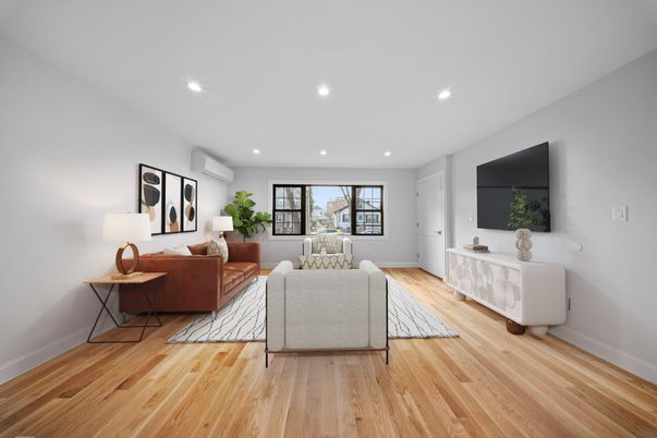Interior, Living room, Recessed Lighting, Wood Texture Flooring