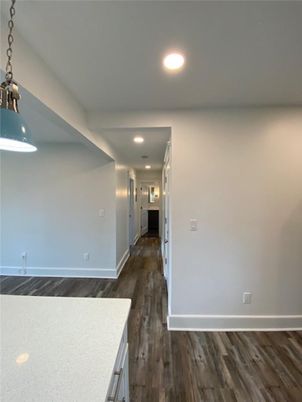 Empty room, Interior, Pendant Lights, Recessed Lighting, Wood Texture Flooring