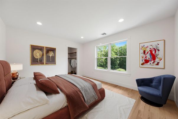 Bedroom, Interior, Recessed Lighting, Wood Texture Flooring
